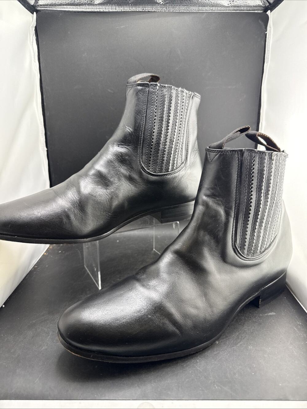 Vintage Mexican Botin Charro Black Leather Chelsea Ankle Boots Men’s 10.5